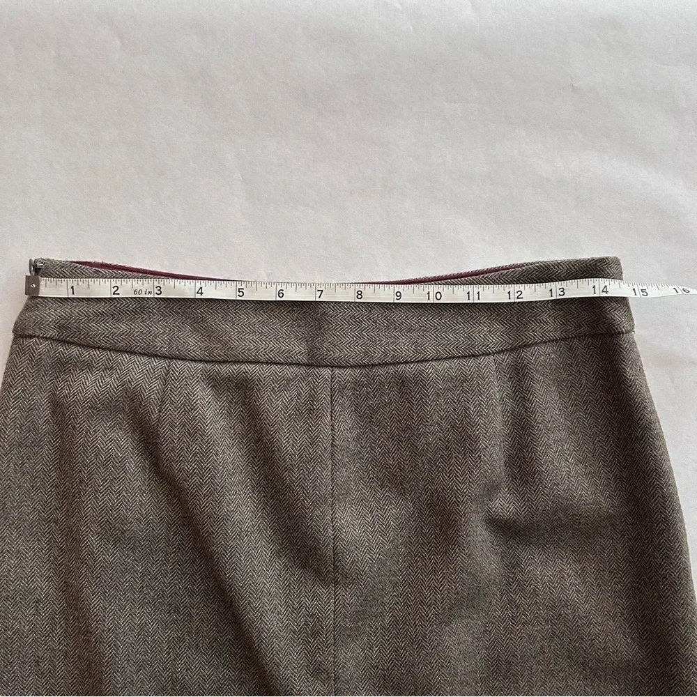 J. Crew Wool Herringbone A-Line Skirt Brown Size 4 Front Pleat Dark Academia